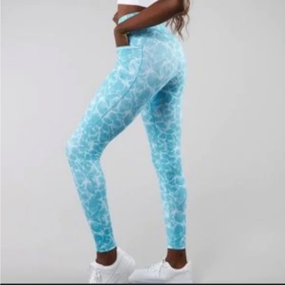 Buffbunny Collection Pants - Buff Bunny Limitless Leggings Reflection Aqua Print XS Pockets Buffbunny
